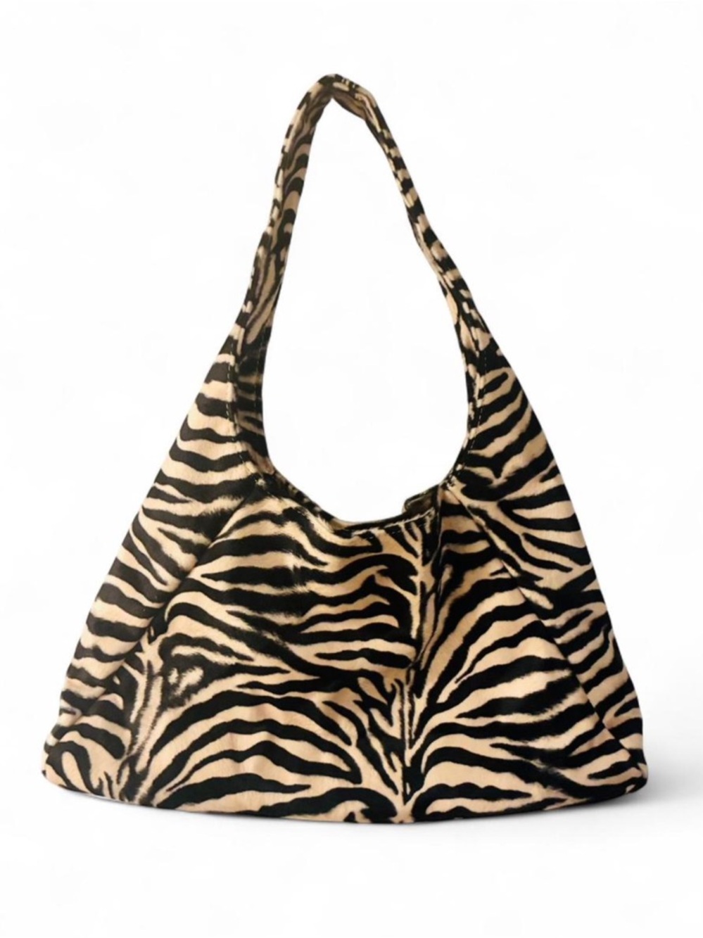 Zebra Print Vintage Style Shoulder Bag - Black & Cream